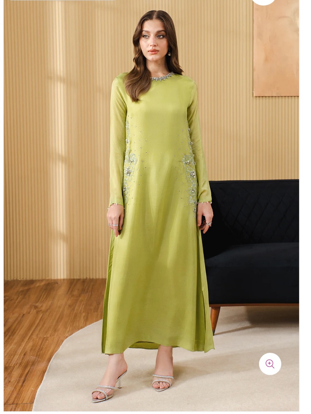 Elegant embellished Long Sleeve Lime Green Evening Dress